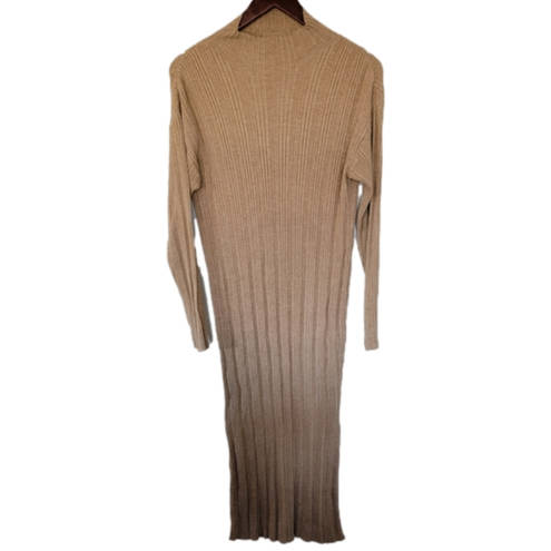 The Row All :  Tan Khaki The Marie Dress Ribbed Mock Neck Knit Midi Women's Small