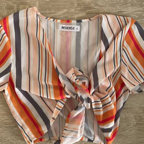 Reverse tie front top in bright stripe