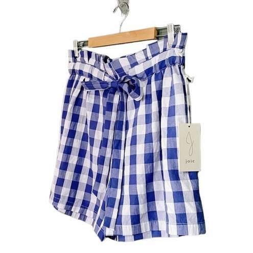 Joie  Gingham Shorts Blue & White Check Cotton Paper Bag Waist Women’s Size XL