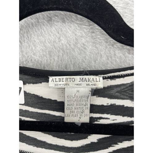 Alberto Makali  Women's Blouse Black White Beaded Animal Print Zebra Medium