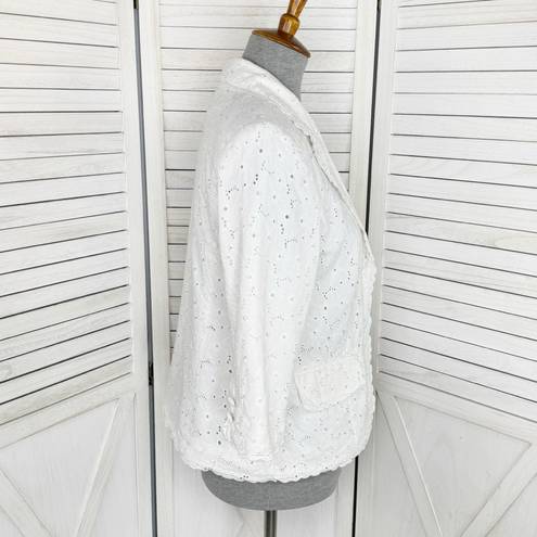 Dress Barn  Eyelet Linen Blazer Jacket White Medium Cottagecore