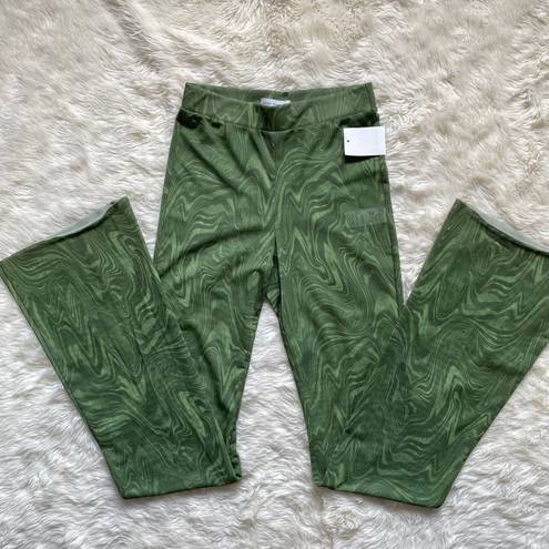 Good American Pants Mesh Bootcut Swim Cover-Up Retro in Pesto Swirl Green Sz 1