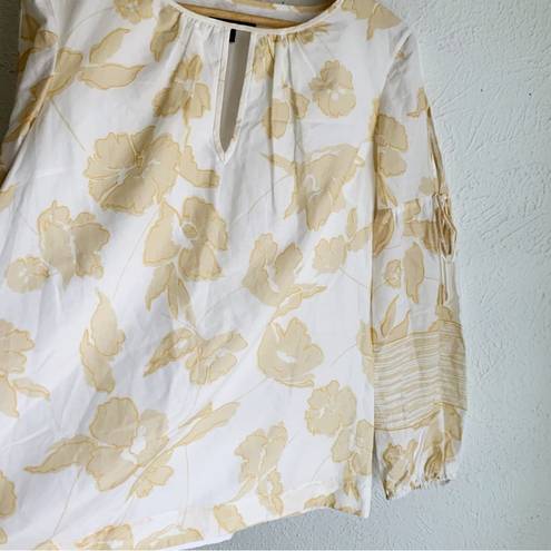 St. John  Outlined Painted Floral Silk Peasant Blouse Sz Medium