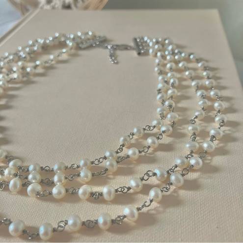 American Vintage Vintage “Cosette” 925 Sterling Silver Pearl Necklace 16” Four Strand Classic