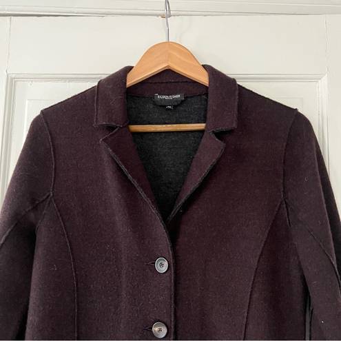 Eileen Fisher  Brown Merino Wool Button Jacket in Size Medium Petite