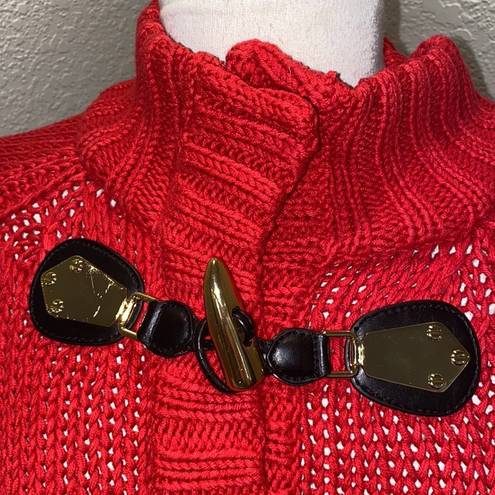 Michael Kors Michael  Chunky Knit Red Zipper Cardigan Sweater Dolman EUC Sz M