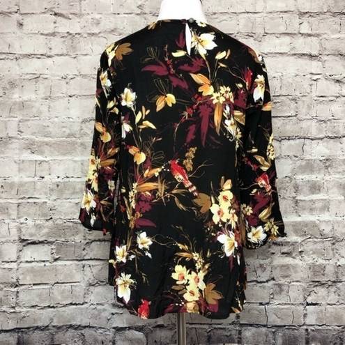 J.Jill  Black‎ Foliage Bell Sleeve Woven Blouse XSP