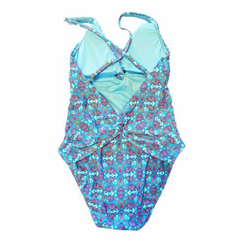 Bleu Rod Beattie  One Piece St. Tropez Swimsuit Halter Criss Cross Back Blue 10