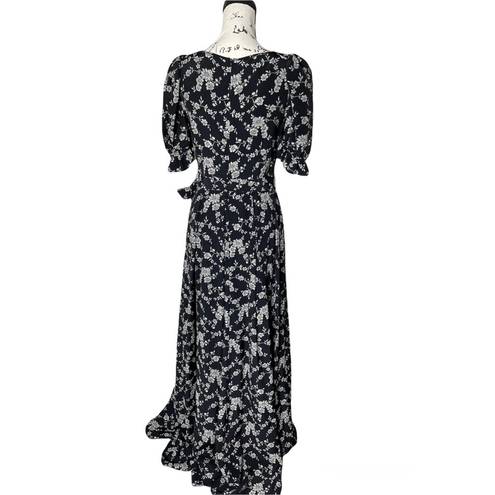 Krass&co  black floral puff sleeves maxi gown size small