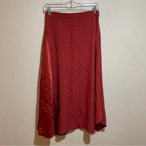 Hugo Boss  Veilla Red Mixed Media Asymmetric Hem Midi Skirt Satin Size 4