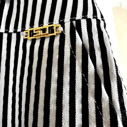 St. John  Sport Striped Wide Leg Pants High Waisted Career Preppy Black White 12