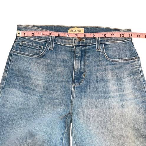 L'Agence  Sada High Rise Cropped Slim Raw Hem Jeans Straight Light Wash Size 25
