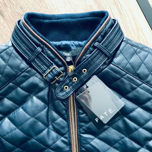 FATE. Navy Leather Quilted Vest