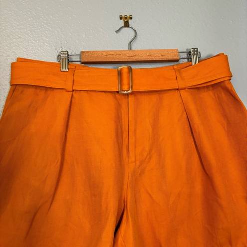 Vince  Women’s Belted Twill Cotton Linen Blend High Waist Shorts Burnt Orange