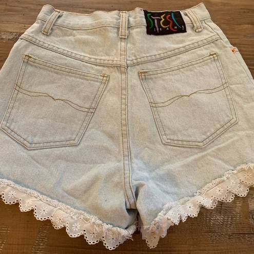 Daisy Vintage Size 24 0 1990 Steel Blue High Waist Lace  Duke Denim Jean Shorts