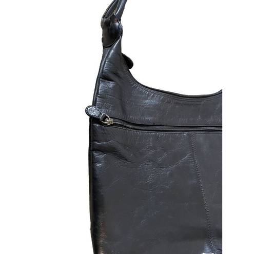 Butter Soft Vintage Purse Black  Leather Bucket Shoulder Bag Multi Pocket Zipper