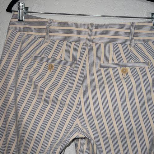 The Loft  Cream & Blue Stripe Marisa Linen Blend Crop Pants Size 4