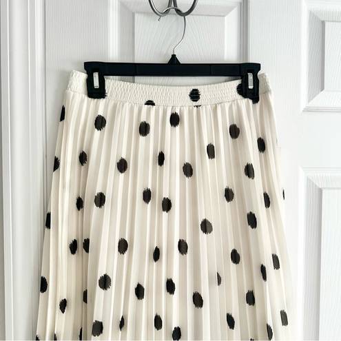 A New Day  Target NWT White Pleated A Line Midi Full Skirt Black Polka Dots S