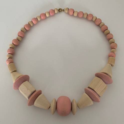 Madewell Tan and Pink Wooden Beaded Necklace