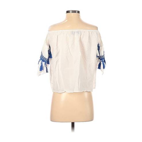 Blue Rain 🌸  White Blue Tassel Short Sleeve Blouse Size Small