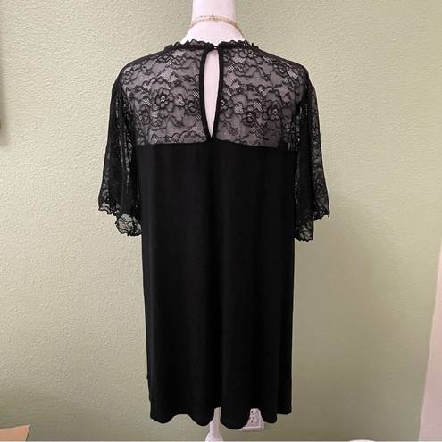 Torrid Black Lace Flutter Sleeve Swing Top Mock Neck Soft 2X Sweetheart Yoke