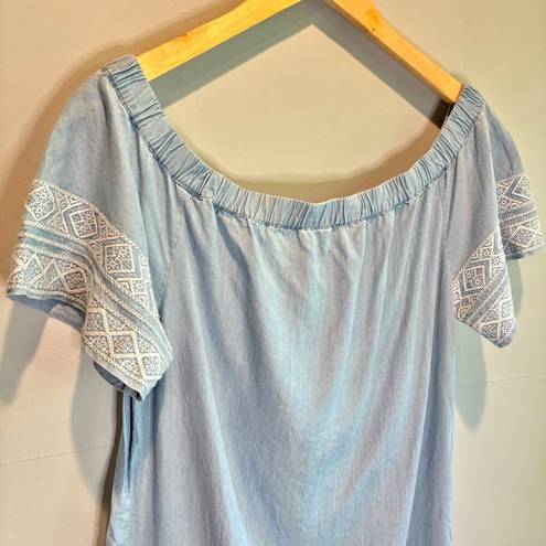 Athleta  Riviera Off the Shoulder Embroidered Sleeve Chambray Dress - size Medium