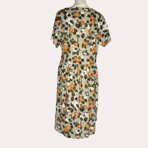 Blossom Dip Dress Organic Cotton Orange  Floral Print Pockets Gray S