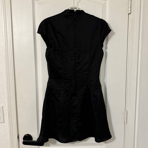 House Of CB Carmina BLACK SATIN FLUTED CORSET MINI DRESS Size Small