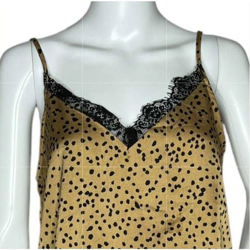 Wishlist  Apparel Cami Top Tan Black Cheetah Print Tank Shell Black Lace Trim