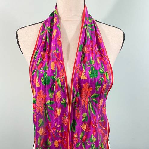 Oscar de la Renta Vintage  Multicolor Floral Graphics Silk Scarf 71 x 8.5