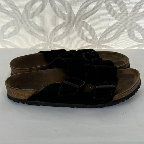 Birkenstock  Arizona Two Straps Black Suede Slide Sandals Womens Size 38 EU 7 US