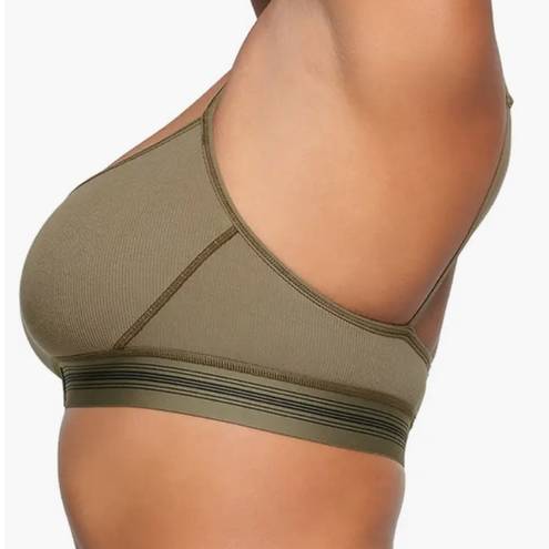 SKIMS NWT  Stretch Cotton Rib Scoop Bralette size L color army