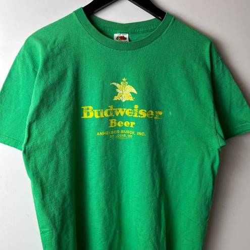 Budweiser Vintage Y2K  Beer T Shirt Green Large L Graphic Tee 100% Cotton Solid