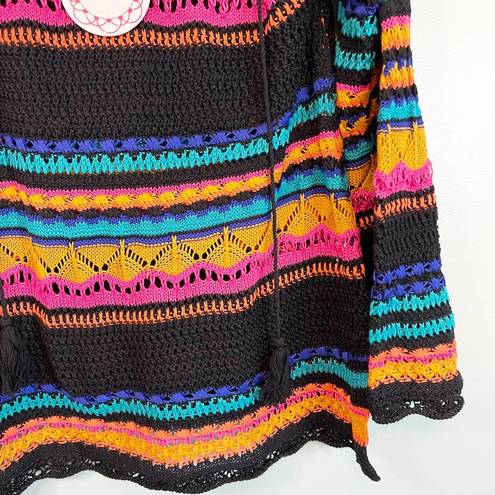 Umgee  Women's Multicolor Square Neck Crochet Knitted Pullover Sweater Large NWT