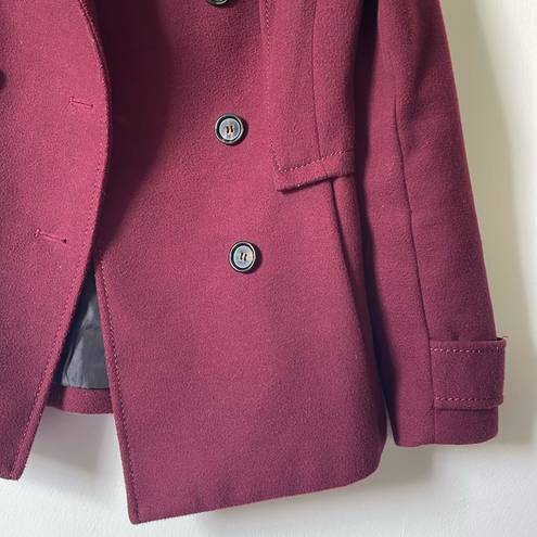 H&M Maroon Red Wool Blend Classic Pea Coat Mid Length Fitted Jacket size 4
