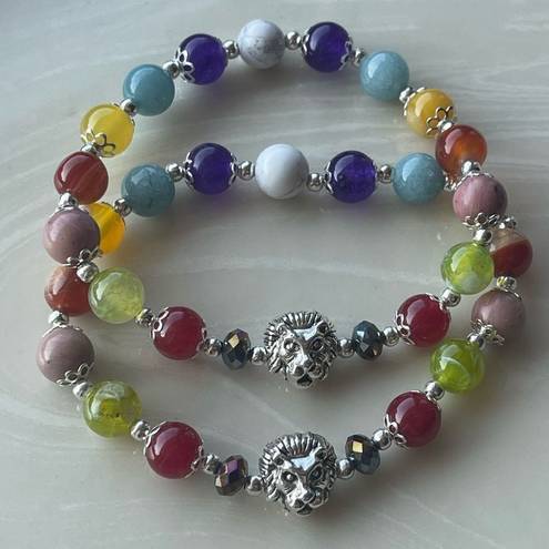 Head Lion  one NEW stretch bracelet beaded rainbow carnelian rhodonite Amazonite