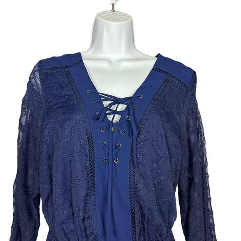 Adelyn Rae Dark Blue Lace Romper SIZE XS Long Sleeve Embroider Cocktail Romantic 