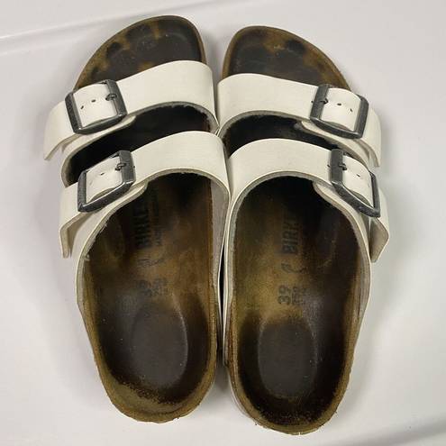 Birkenstock  Arizona White Leather Birko-Flor Slide Sandals EU 39 US L 8