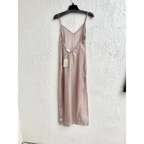 Meshki NWT  Phoebe Sleeveless Slit Sheer Iridescent Maxi Dress Taupe Women's XS