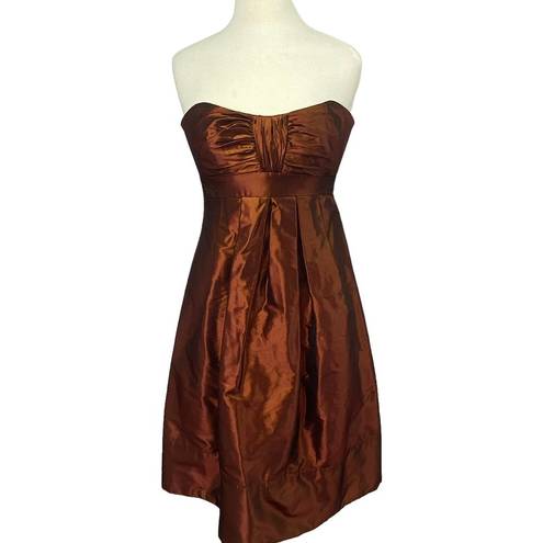 Badgley Mischka  Strapless Fit & Flare Mini Dress Iridescent Taffeta Pleated 8