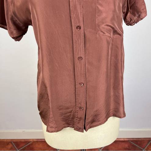 Everlane  Brown Silk Short Sleeve Button Down Shirt