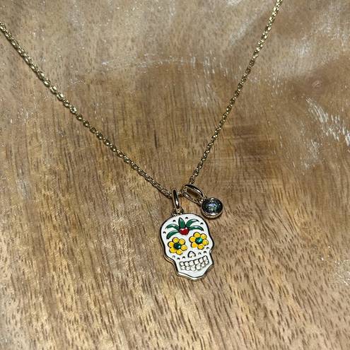 Rae Dunn  14KT Gold Plated Over Brass Tropical Skull Skeleton Halloween Necklace