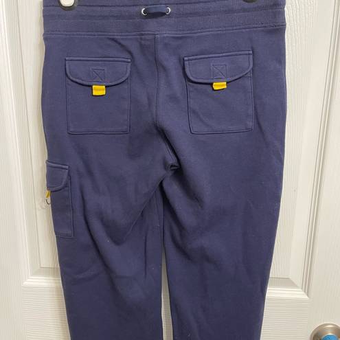 Boston Proper  Capri Sweatpants Womens Small Navy Blue Yellow Pockets Wide Leg