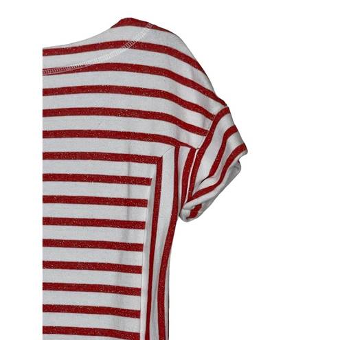 Talbots T by  Women T-Shirt Dress Stripe Shortsleeve Metallic French Terry Red XS