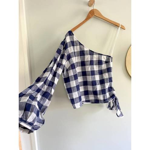 L'Academie | Revolve | The Romantic One Shoulder Top Gingham Blue White | Sz S