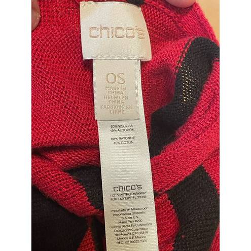 Chico's Chico’s Red Black Striped Button Down Poncho Ruana Size Small