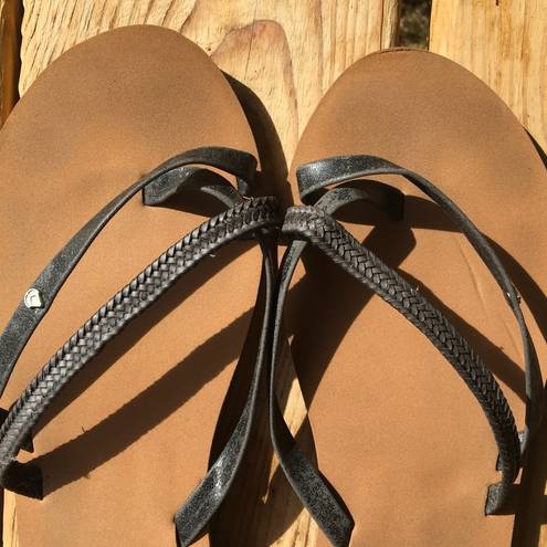 REEF  Flat Strappy Beach Sandals Slides Toe Black