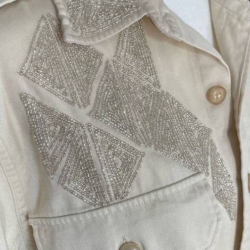 Polo  Ralph Lauren Beaded Embellished Button Down Shirt Cream Western Oxford Size