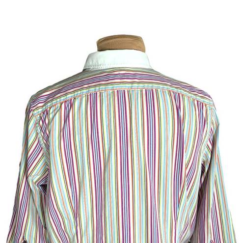 Ralph Lauren Lauren  Shirt Vertical Rainbow Stripes 3/4 Sleeves XL