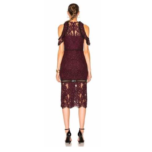 Alexis  Midi Lace Overlay Cut Out Dress Burgundy Purple Size M